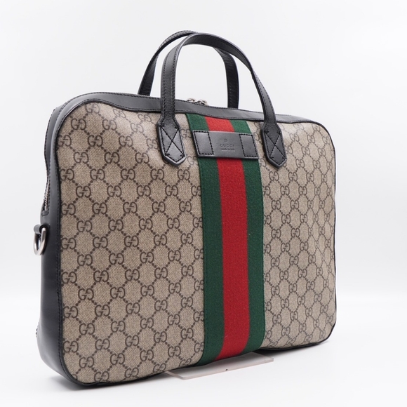BZ48 💚Gucci GG Supreme Coated canvas web briefcase  - Picture 5 of 16